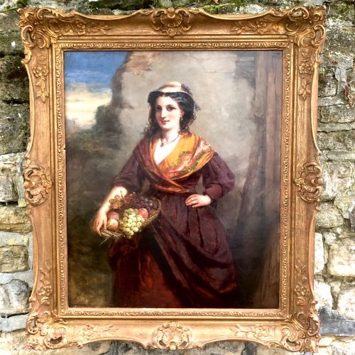 James Cole: An Oil Painting Of A Girl With A Basket Of Fruit