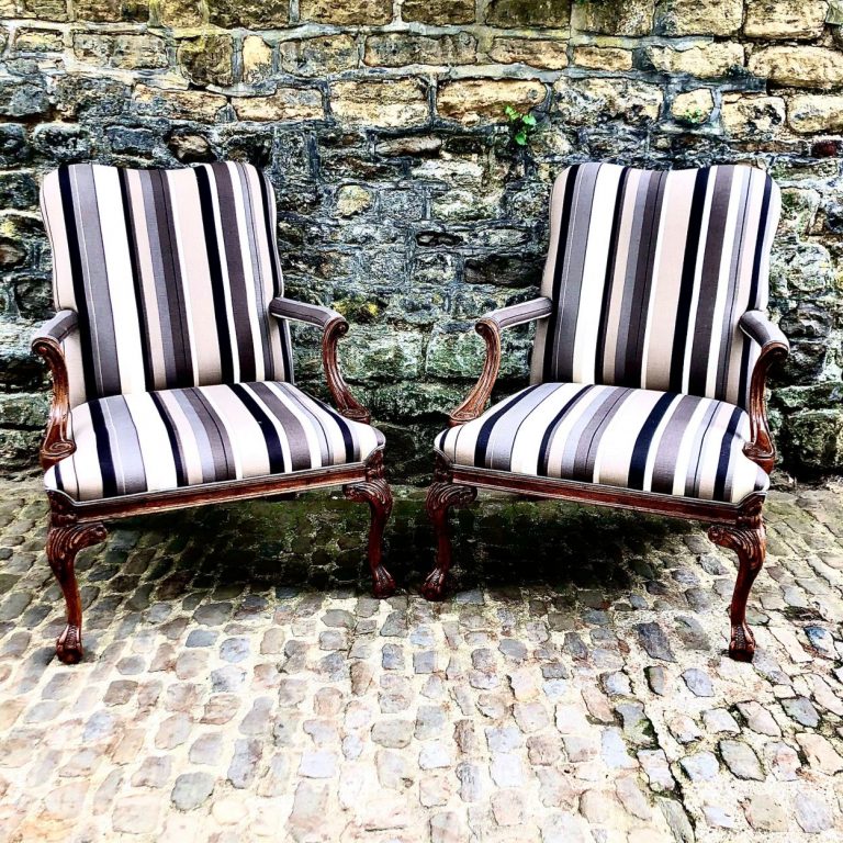 A Pair Of Early 20th Century Walnut Gainsborough Armchairs
