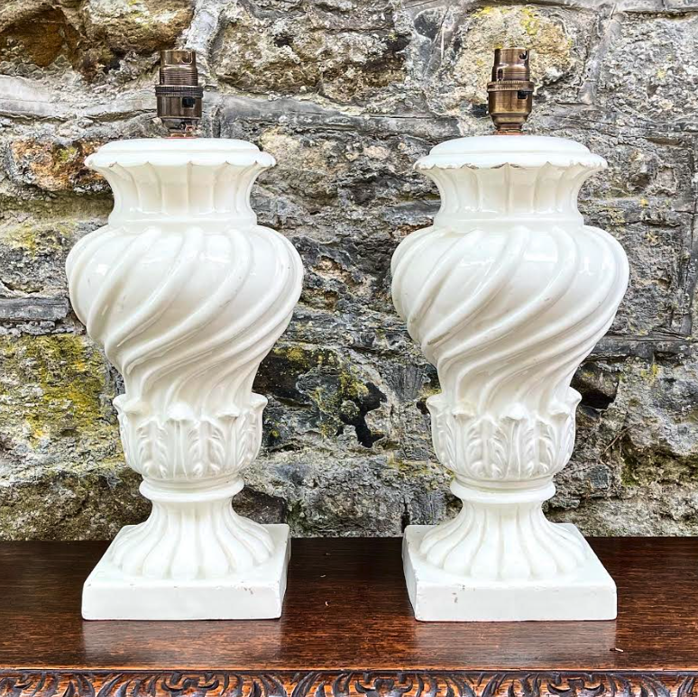 A pair of mid 20th century spanish porcelain table lamps