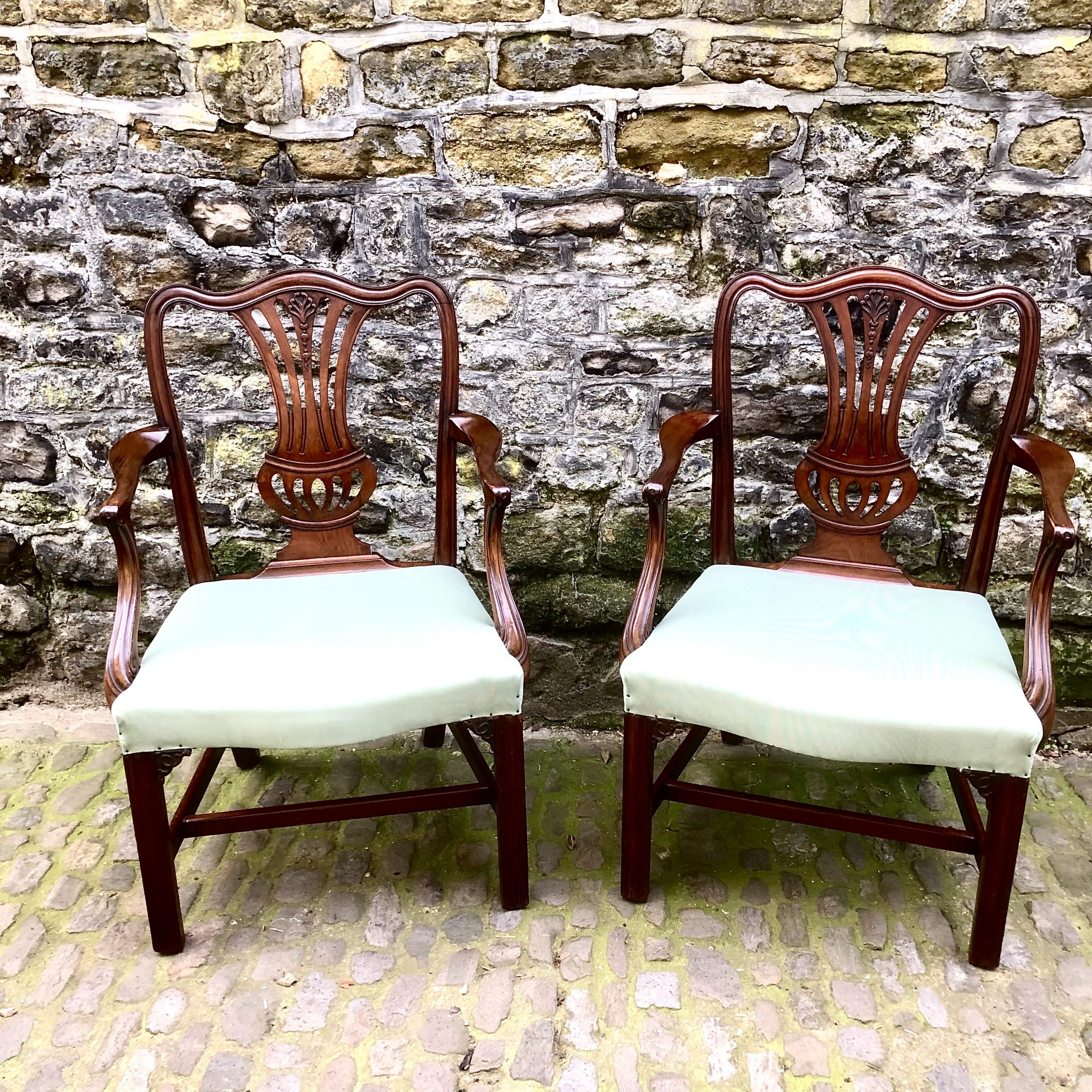Pair Hepplewhite Style Elbow Chairs