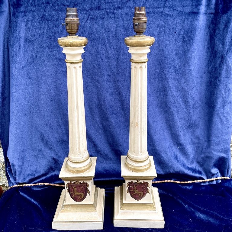 A Pair of Painted Column Lamps