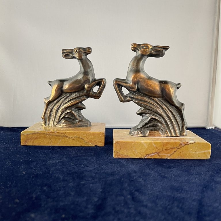 Pair of French Bronze and Marble Bookends