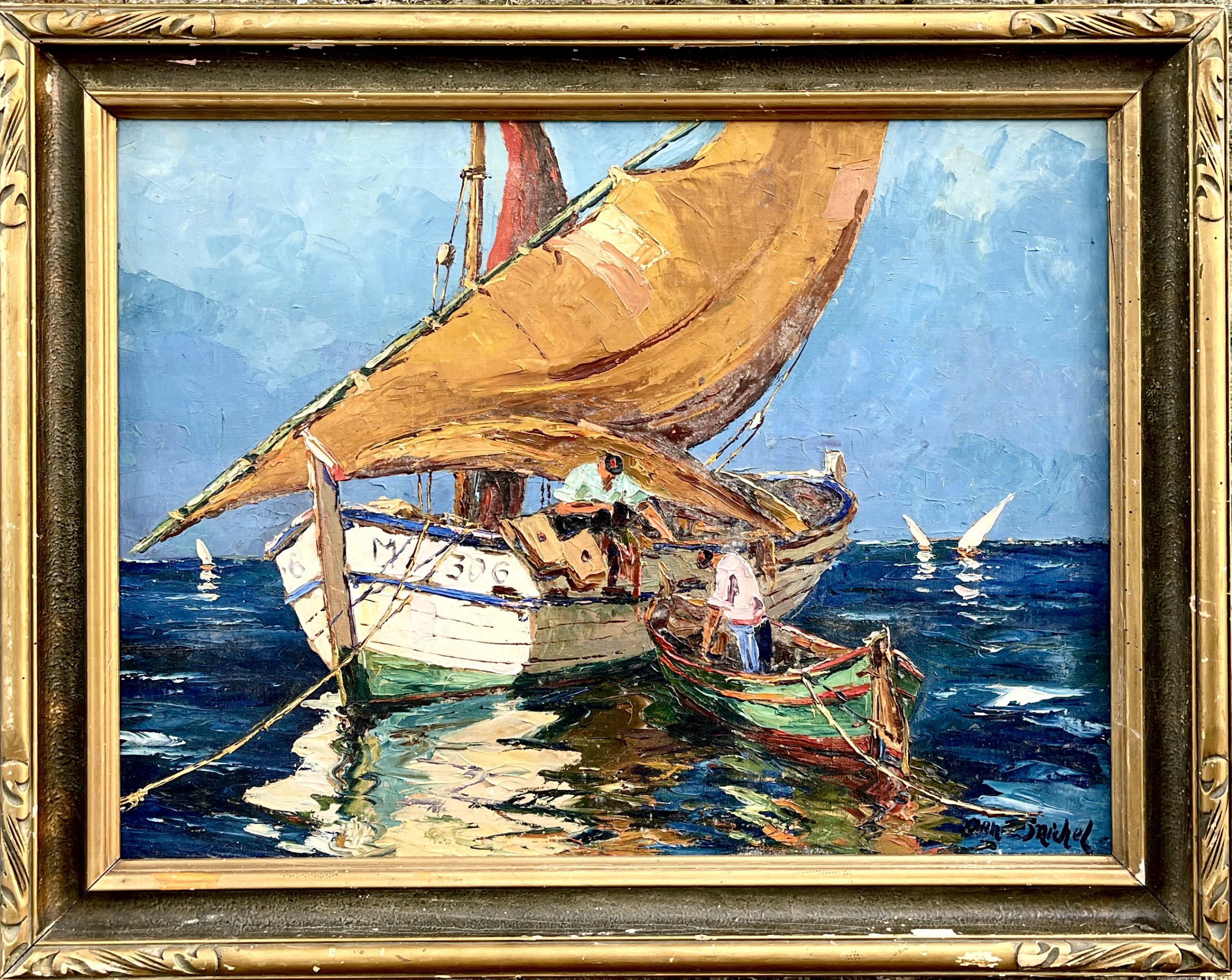 Mid 20th Century Fishing Painting