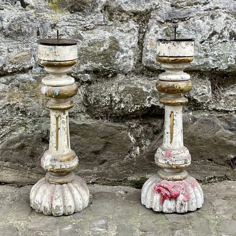 A Pair of Italian Painted Candlesticks