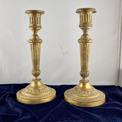Pair Louis XVI Style Gilt Bronze Candlesticks