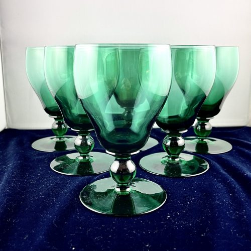 Set of Six Green Glass Wine Glasses