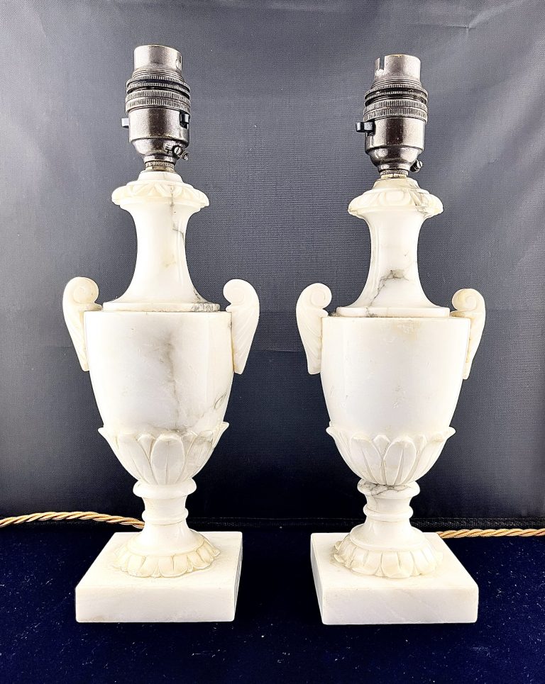 Pair Italian Marble Bedside Table Lamps