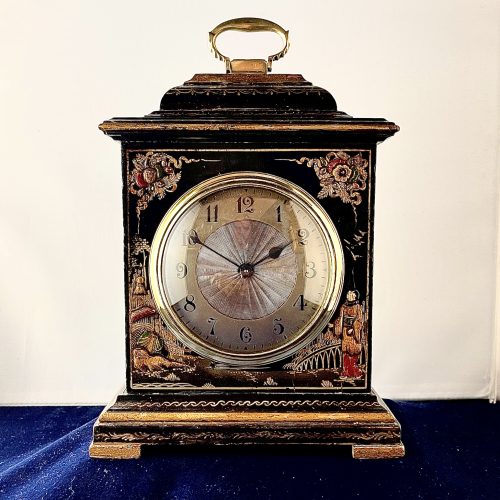 A Black Chinoiserie Mantel Clock Timepiece