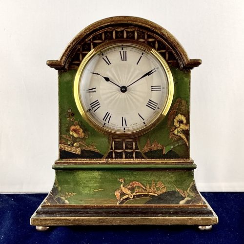 Early 20th Century Green Chinoiserie Mantel Clock Timepiece
