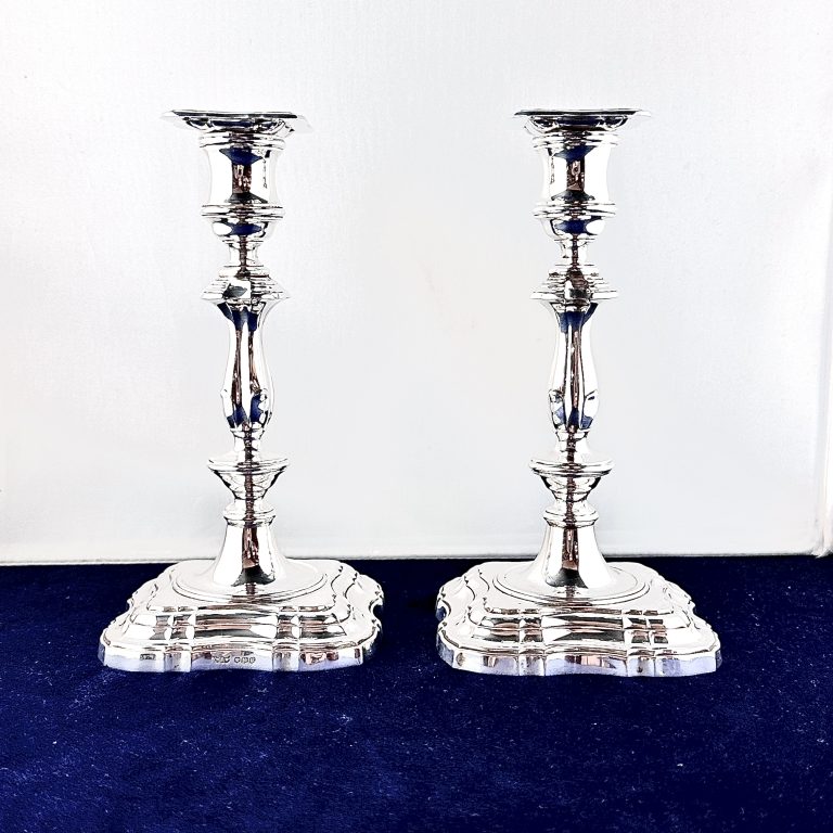 A Pair of George II Style Silver Candlesticks