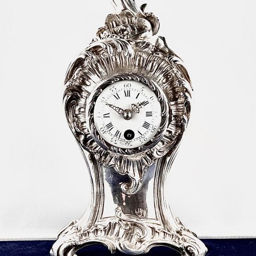 French Silver Cased Mantel Clock Timepiece