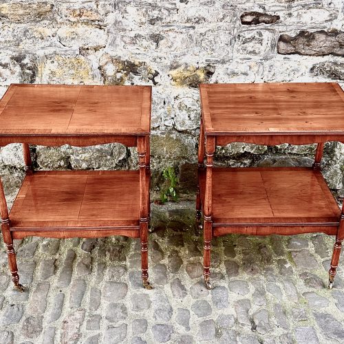Pair Edwardian Yew Wood Side Tables
