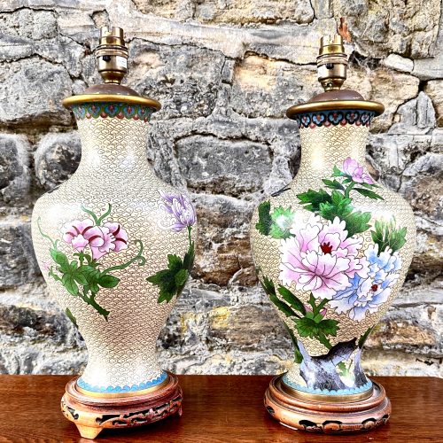 Pair of Early 20th Century Cloisonne Enamel Lamps