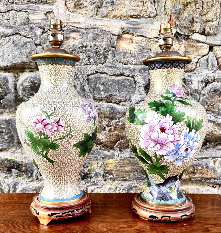 Pair of Early 20th Century Cloisonne Enamel Lamps