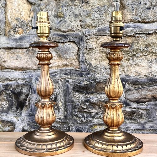 Pair of Early 20th Century Giltwood Bedside Lamps